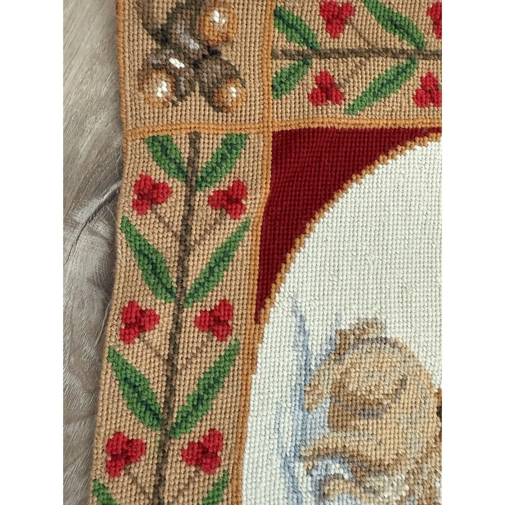 Vintage 1994 C&F Ent. Wool Needlepoint Santa Woodland Animals Tapestry 42X30